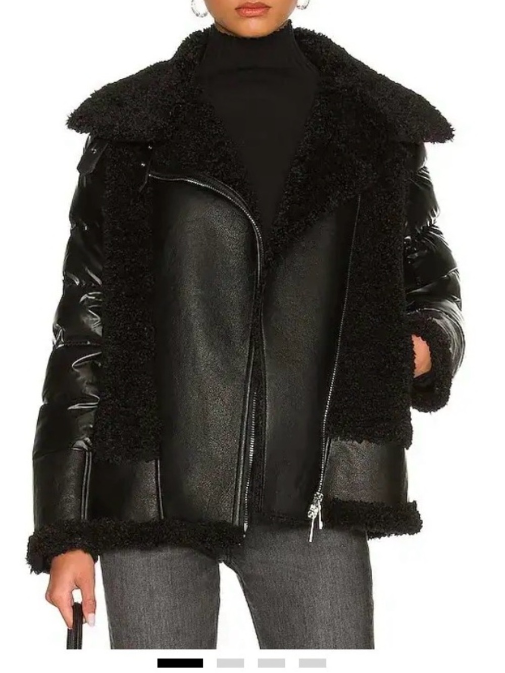 jocelyn Black Faux Sherpa Moto Jacket with Plush Trim